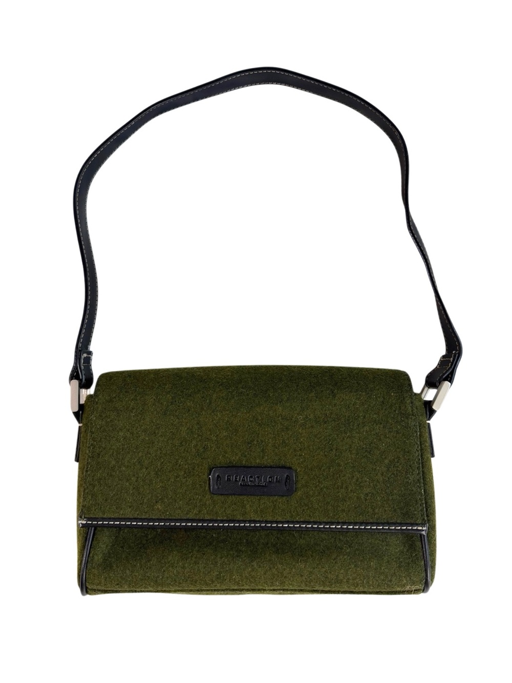 1990s Kenneth Cole Reaction Olive Green Felt-Style Shoulder Bag with Black Strap